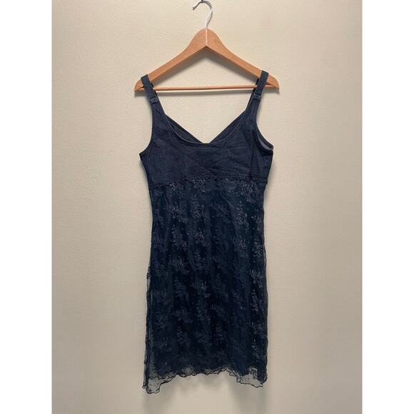 Vintage AGB Womens Dress 12 Denim Lace Contrast Strappy Stretch Whimsigoth Y2K - Picture 2 of 8